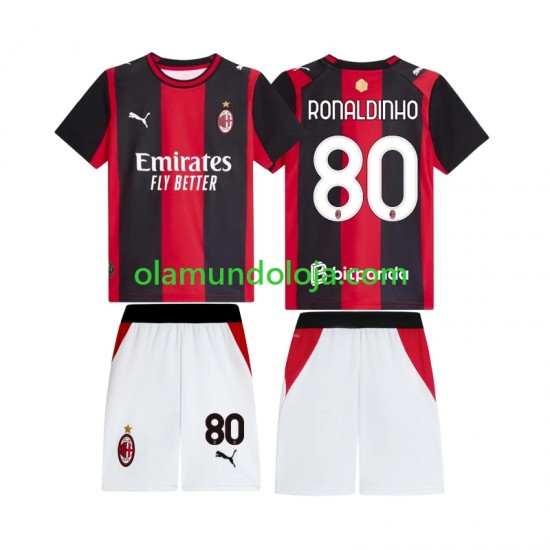 Camisola AC Milan Ronaldinho 80 Criança Equipamento Primeiro 2026-2027 Manga Curta